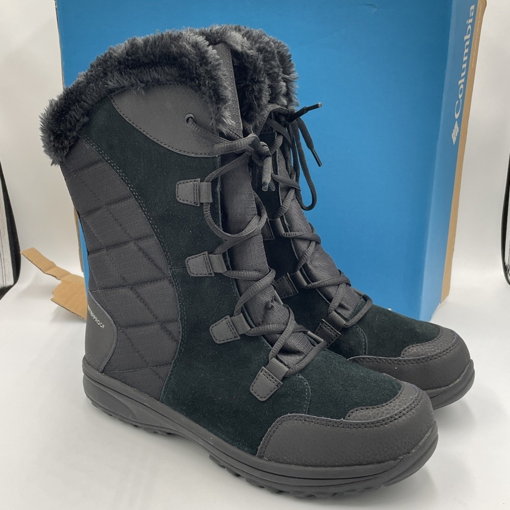 Columbia Womens Ice Maiden II Winter Snow Fur Boots Sz 11 Black Waterproof Insul